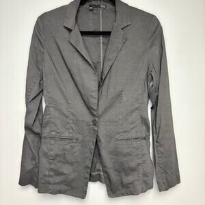 Eileen Fisher Dark Grey Single Button Lightweight Linen Blazer Womens Sz 8